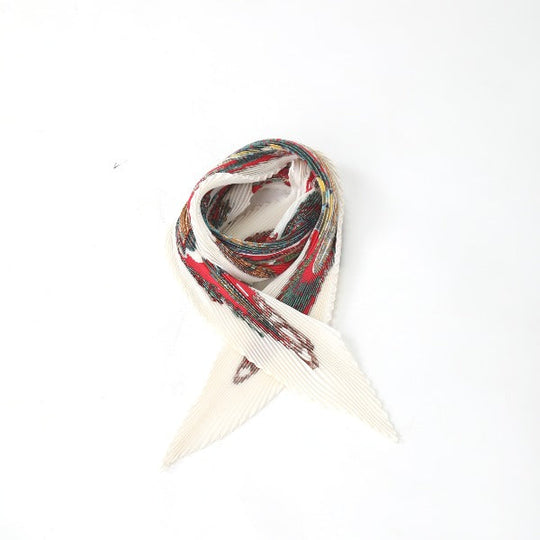 HERMES scarf silk Red x white Pleated scarf PleatedCarre Fish pattern Women Used Authentic
