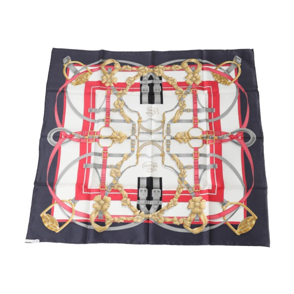 HERMES scarf silk Navy big training Carre90 Crano Manege Women Used Authentic