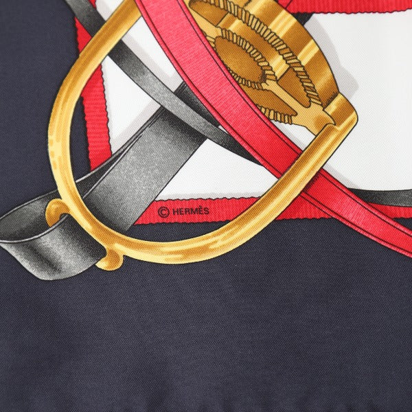 HERMES scarf silk Navy big training Carre90 Crano Manege Women Used Authentic