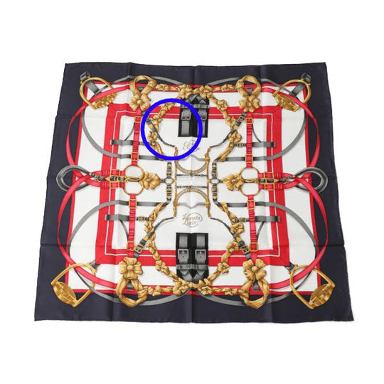 HERMES scarf silk Navy big training Carre90 Crano Manege Women Used Authentic