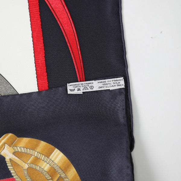 HERMES scarf silk Navy big training Carre90 Crano Manege Women Used Authentic