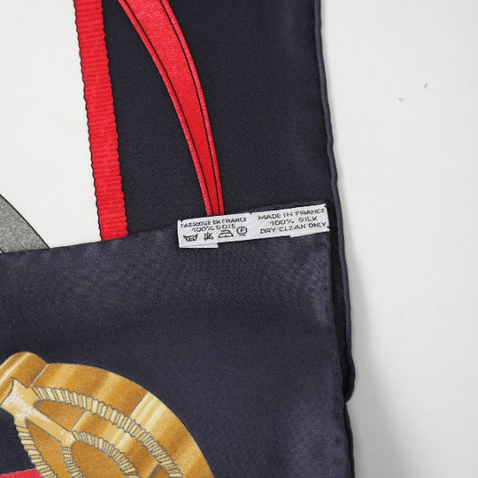 HERMES scarf silk Navy big training Carre90 Crano Manege Women Used Authentic