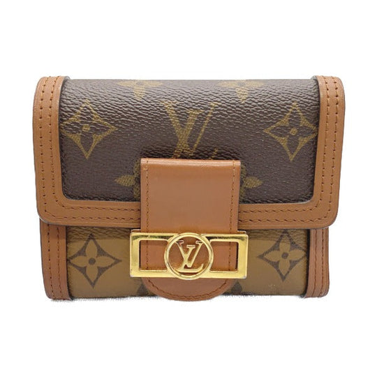 LOUIS VUITTON Coin case M68725 PVC, leather Brown camel Portefeuille Dauphine Monogram reverse compact Women Used Authentic