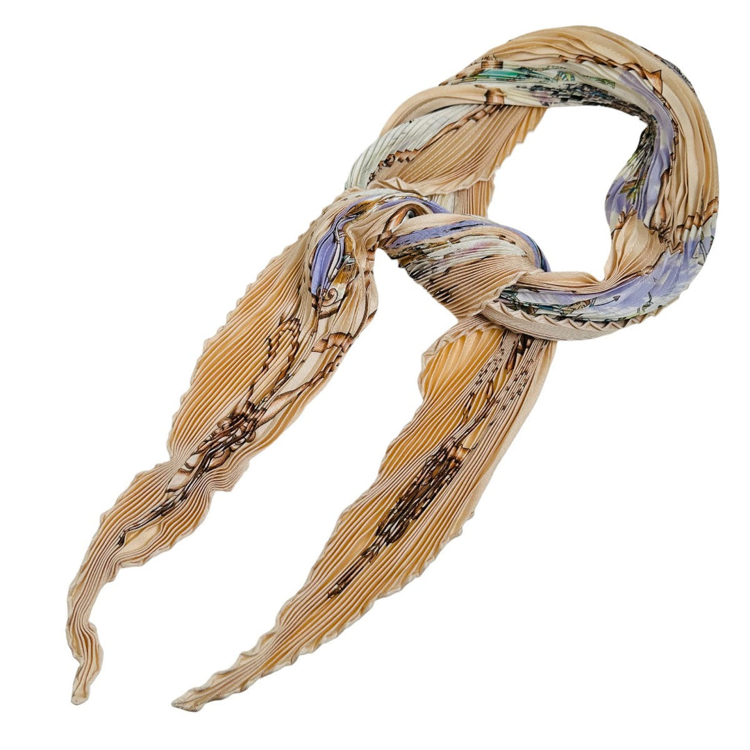 HERMES scarf silk pink beige Pleated scarf PleatedCarre Horse pattern Women Used Authentic
