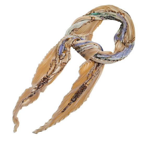 HERMES scarf silk pink beige Pleated scarf PleatedCarre Horse pattern Women Used Authentic