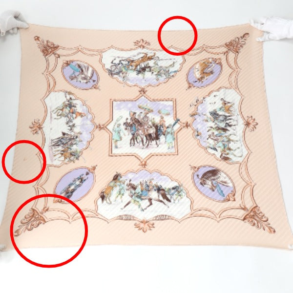 HERMES scarf silk pink beige Pleated scarf PleatedCarre Horse pattern Women Used Authentic