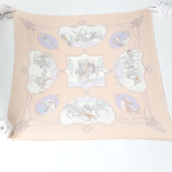 HERMES scarf silk pink beige Pleated scarf PleatedCarre Horse pattern Women Used Authentic