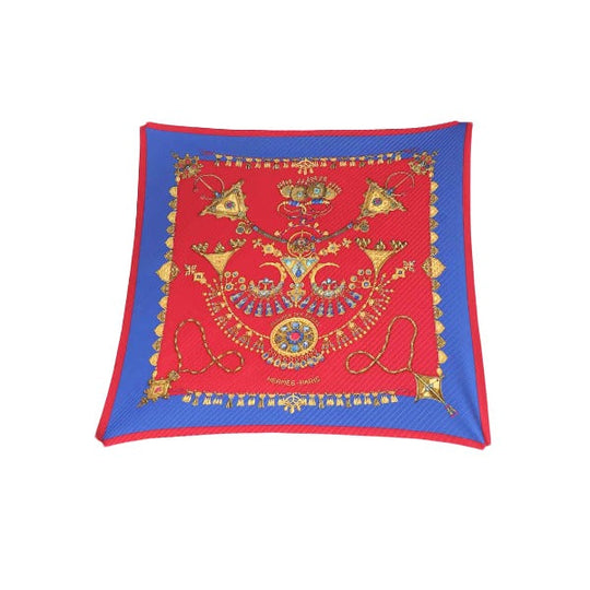 HERMES scarf silk Blue x red Pleated scarf PleatedCarre Jewelry pattern Women Used Authentic