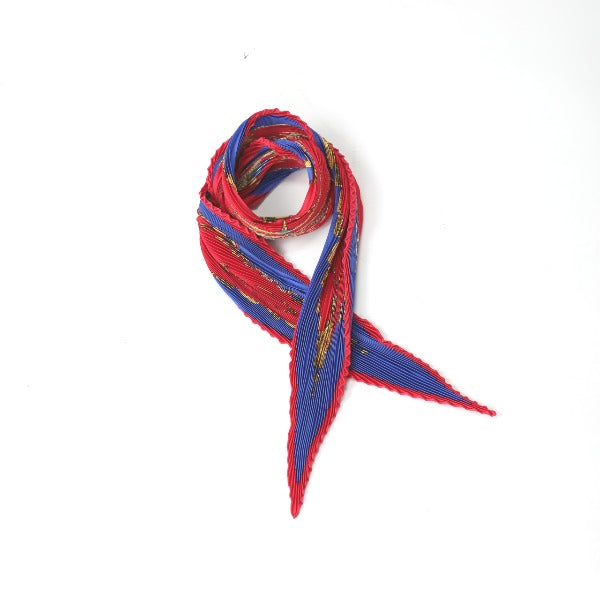 HERMES scarf silk Blue x red Pleated scarf PleatedCarre Jewelry pattern Women Used Authentic