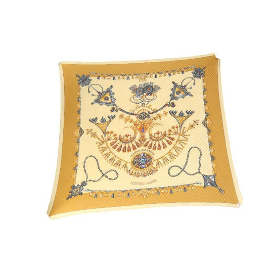 HERMES scarf silk yellow Pleated scarf PleatedCarre Jewelry pattern Women Used Authentic