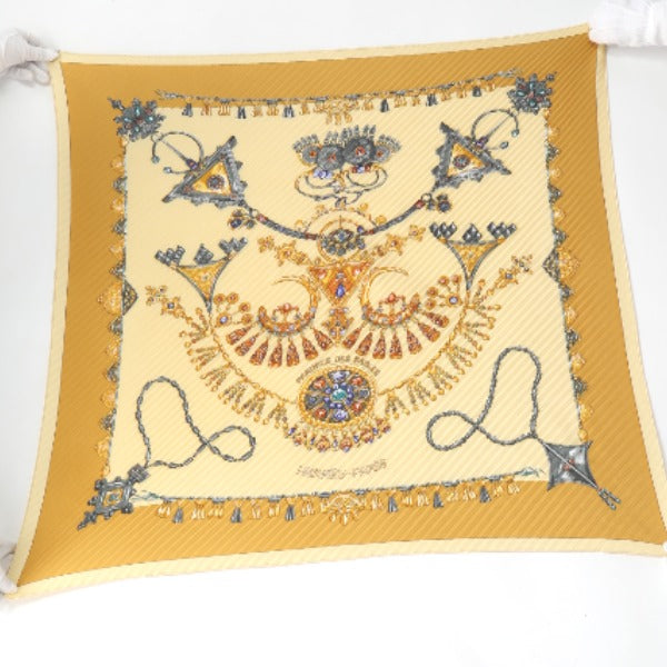 HERMES scarf silk yellow Pleated scarf PleatedCarre Jewelry pattern Women Used Authentic