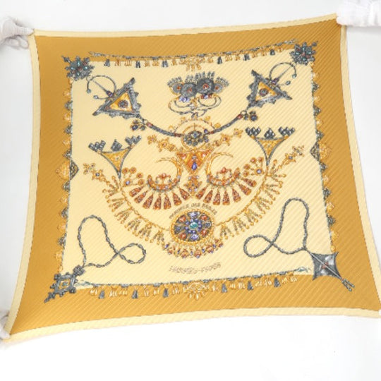 HERMES scarf silk yellow Pleated scarf PleatedCarre Jewelry pattern Women Used Authentic