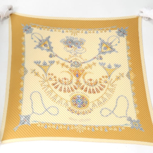 HERMES scarf silk yellow Pleated scarf PleatedCarre Jewelry pattern Women Used Authentic