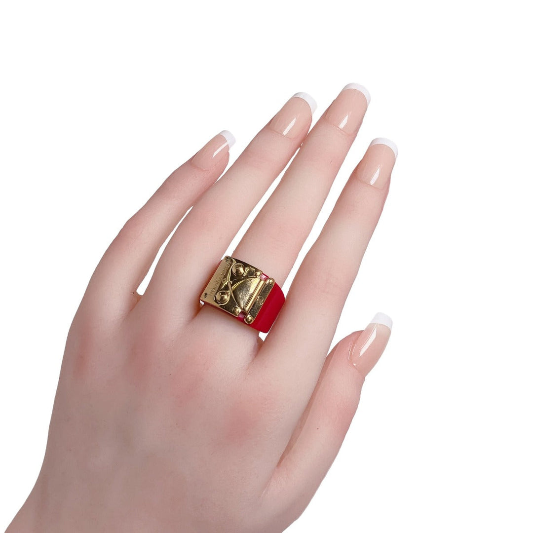 LOUIS VUITTON Ring plastic plastic Red Plastic x Gold Plated L size Women L Used Authentic