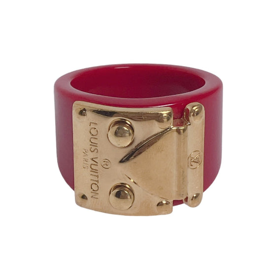 LOUIS VUITTON Ring plastic plastic Red Plastic x Gold Plated L size Women L Used Authentic