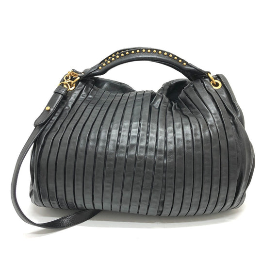MIUMIU Shoulder Bag leather black Materasse Gathered Women Used Authentic