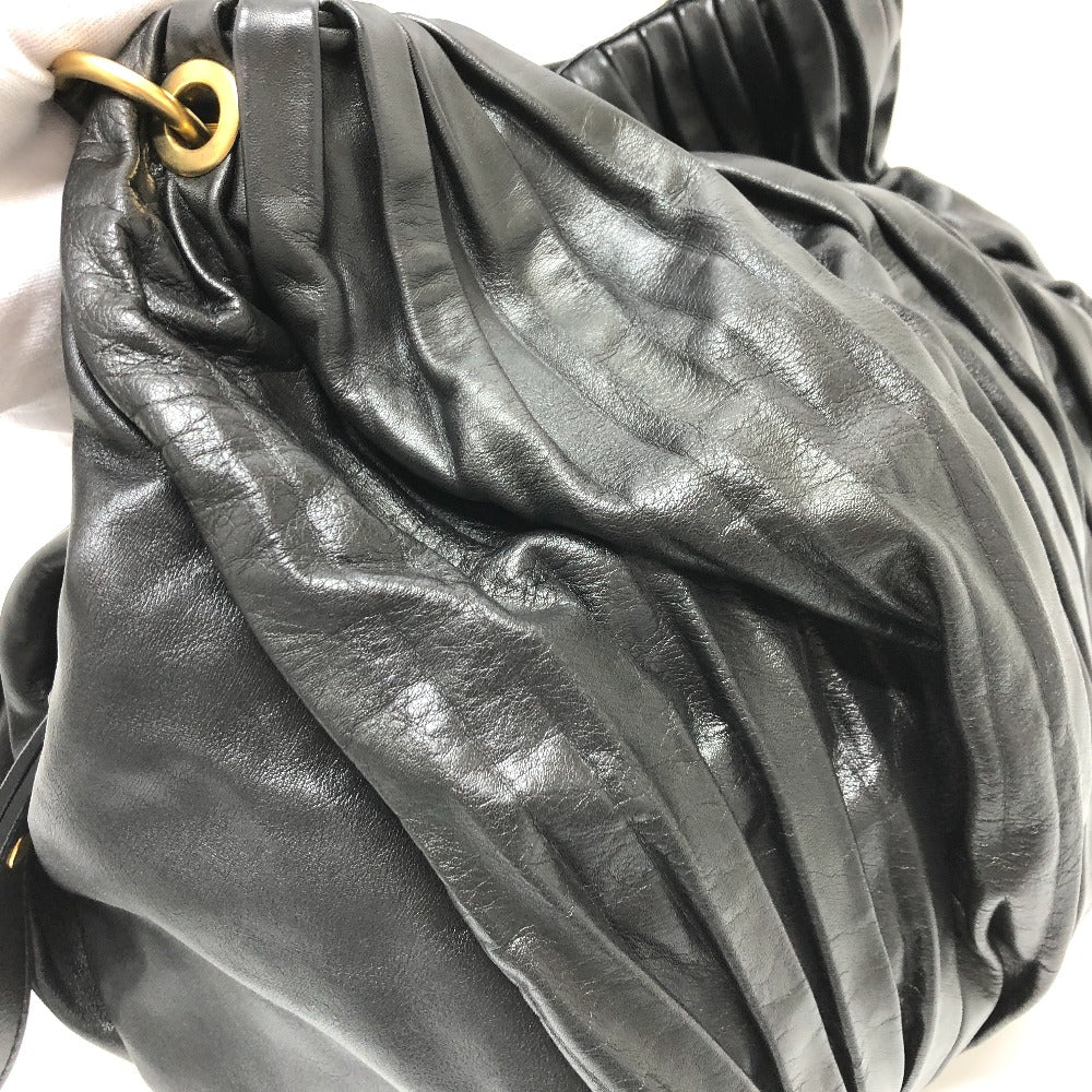 MIUMIU Shoulder Bag leather black Materasse Gathered Women Used Authentic