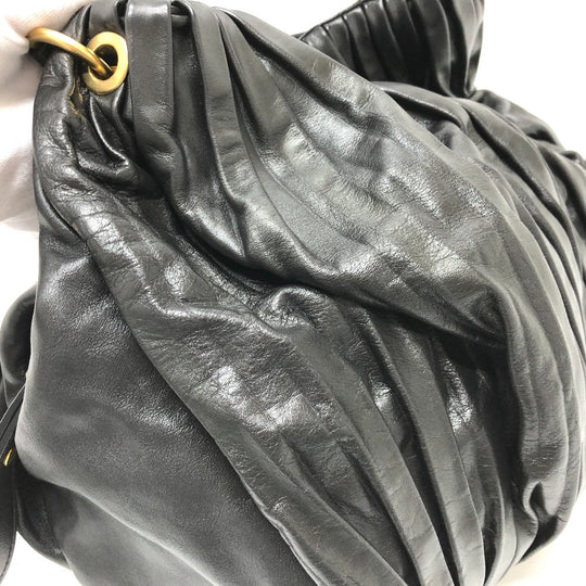 MIUMIU Shoulder Bag leather black Materasse Gathered Women Used Authentic