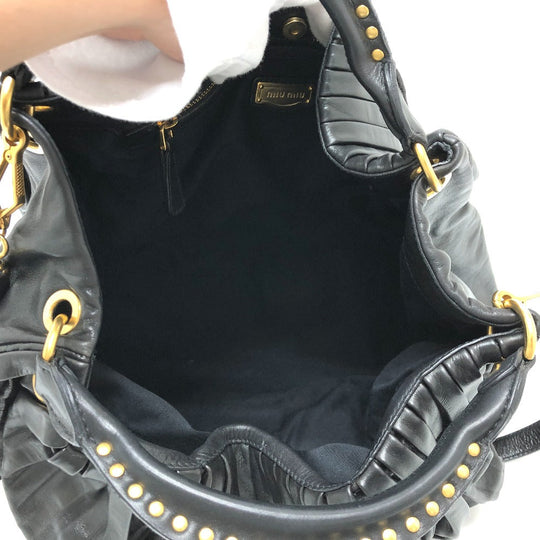 MIUMIU Shoulder Bag leather black Materasse Gathered Women Used Authentic
