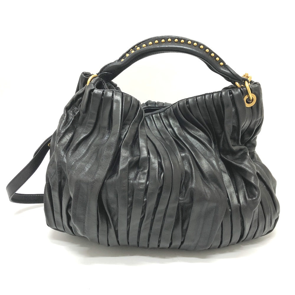 MIUMIU Shoulder Bag leather black Materasse Gathered Women Used Authentic