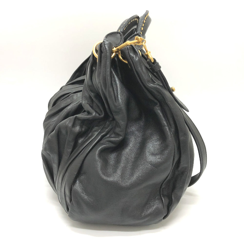 MIUMIU Shoulder Bag leather black Materasse Gathered Women Used Authentic