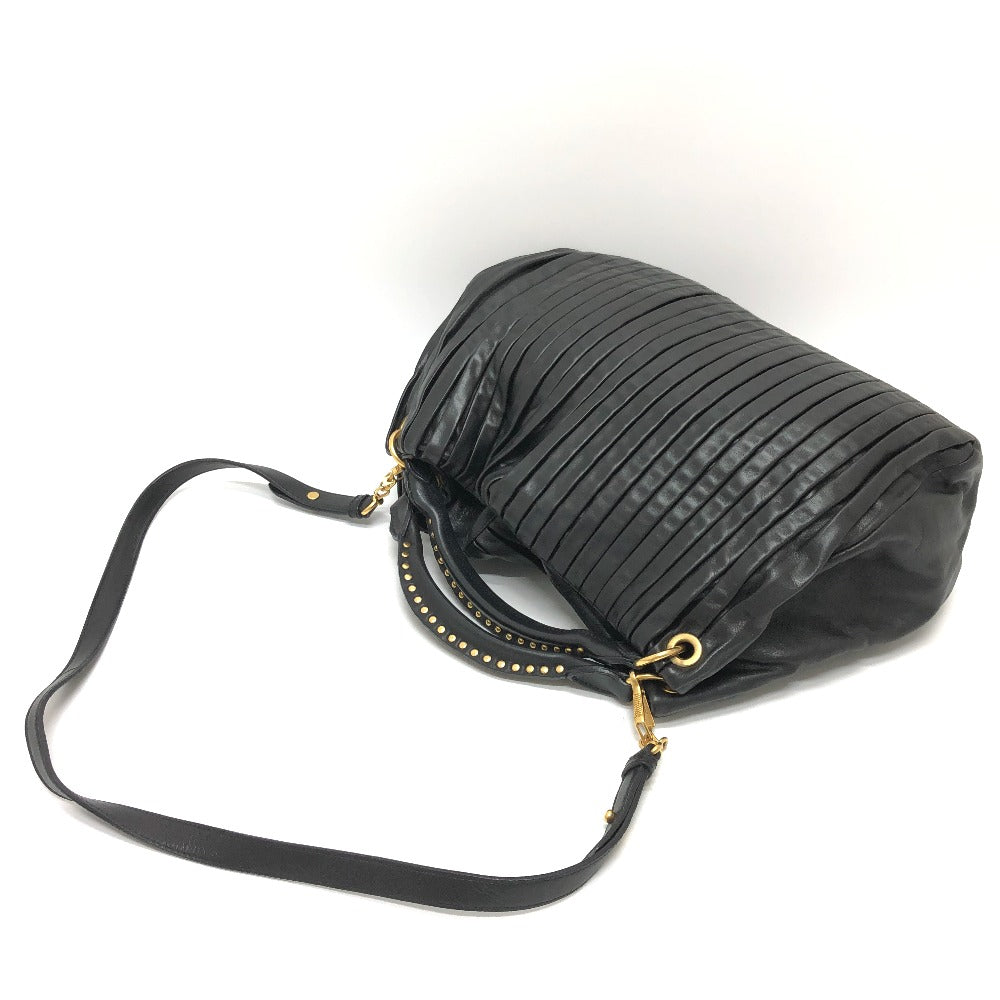 MIUMIU Shoulder Bag leather black Materasse Gathered Women Used Authentic