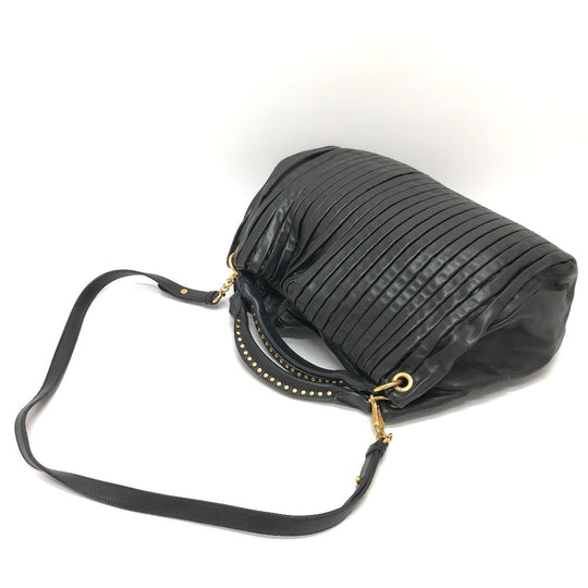 MIUMIU Shoulder Bag leather black Materasse Gathered Women Used Authentic