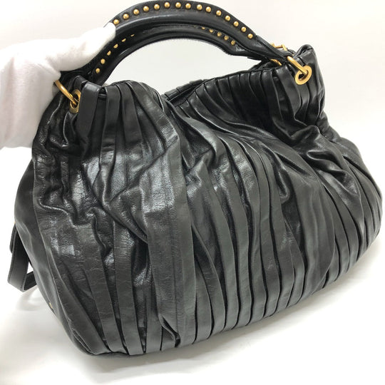 MIUMIU Shoulder Bag leather black Materasse Gathered Women Used Authentic
