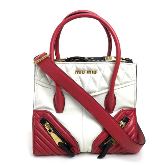MIUMIU Handbag Nappa leather white Biker Materasse Women Used Authentic
