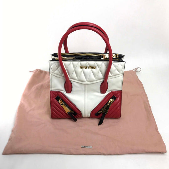 MIUMIU Handbag Nappa leather white Biker Materasse Women Used Authentic