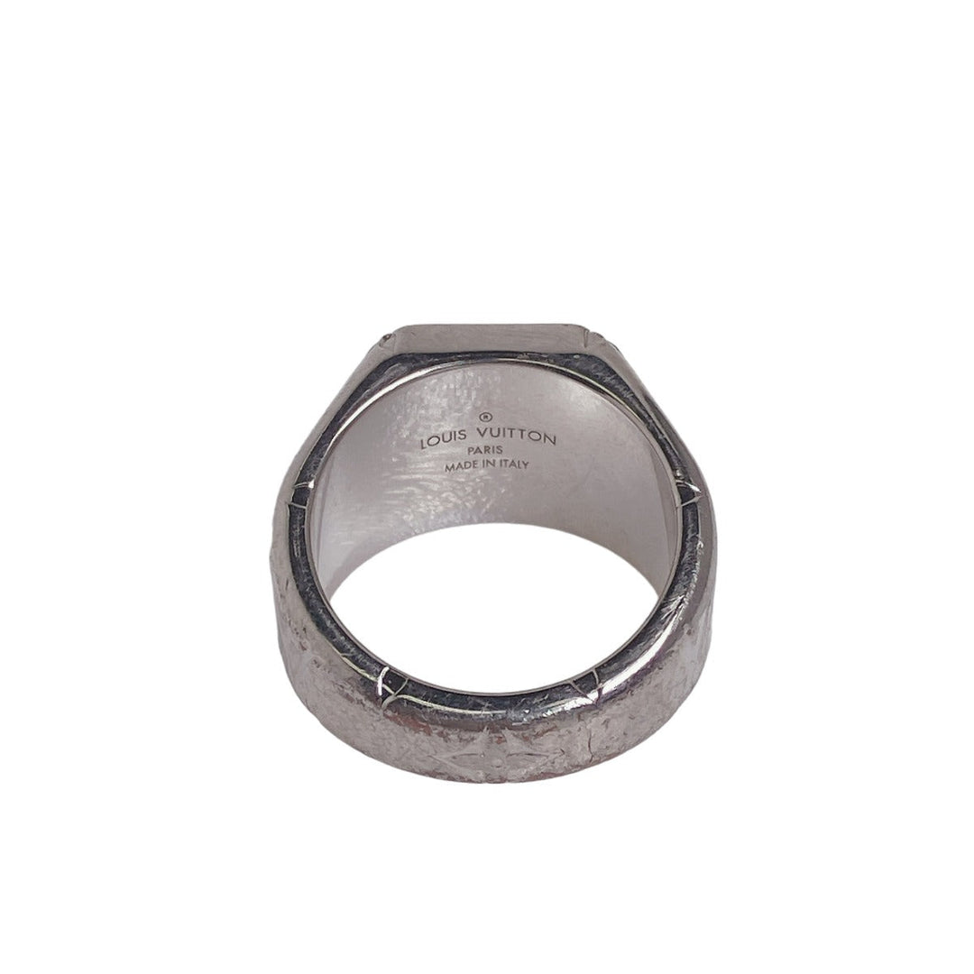 LOUIS VUITTON Ring M62487 metal Silver Monogram signet ring mens M Used Authentic
