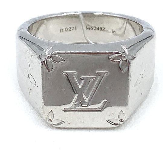 LOUIS VUITTON Ring M62487 metal Silver Monogram signet ring mens M Used Authentic