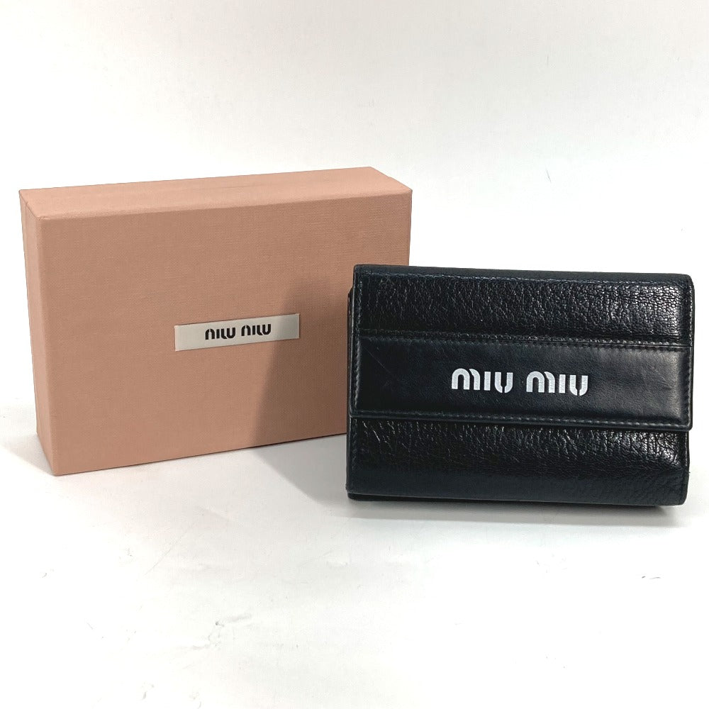 MIUMIU Trifold wallet 5ML014 leather black By color logo Women Used Authentic