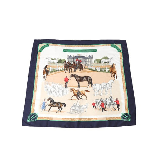 HERMES scarf silk Navy LES HARAS NATIONAUX Carre90 Carre90 Women Used Authentic