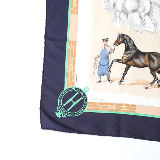 HERMES scarf silk Navy LES HARAS NATIONAUX Carre90 Carre90 Women Used Authentic