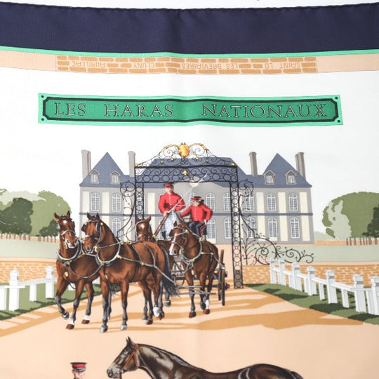 HERMES scarf silk Navy LES HARAS NATIONAUX Carre90 Carre90 Women Used Authentic
