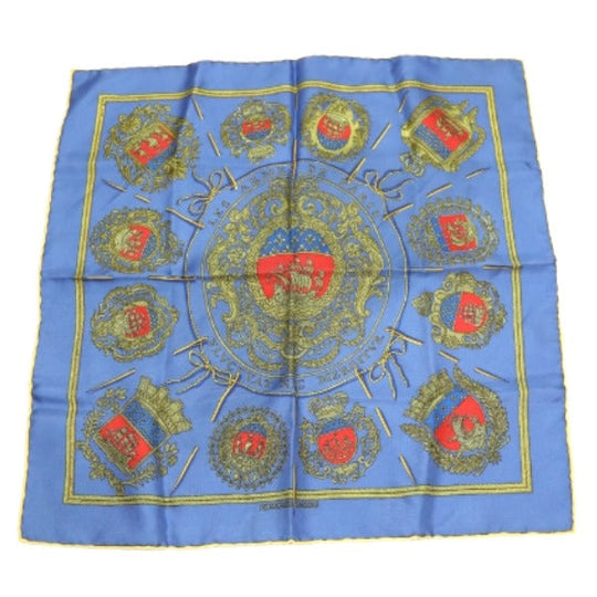 HERMES handkerchief silk blue Handkerchief Carre45 100% silk Women Used Authentic