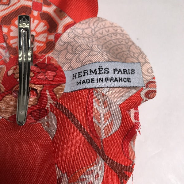 HERMES Brooch silk Red corsage flour Women Used Authentic