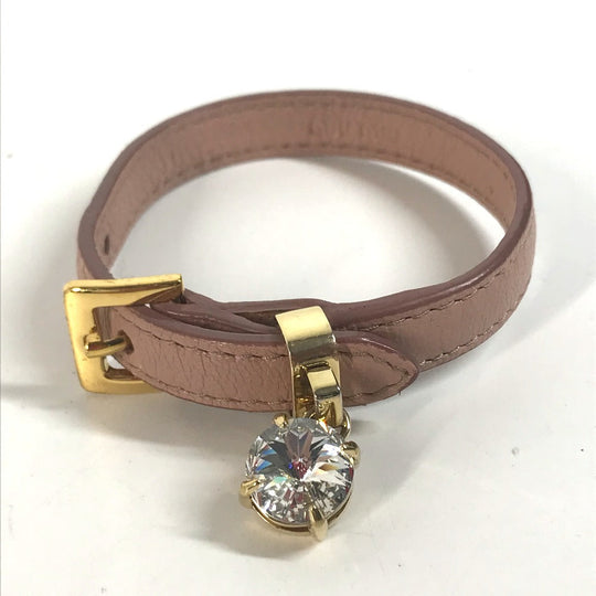 MIUMIU bracelet leather pink Rhinestone Women Used Authentic