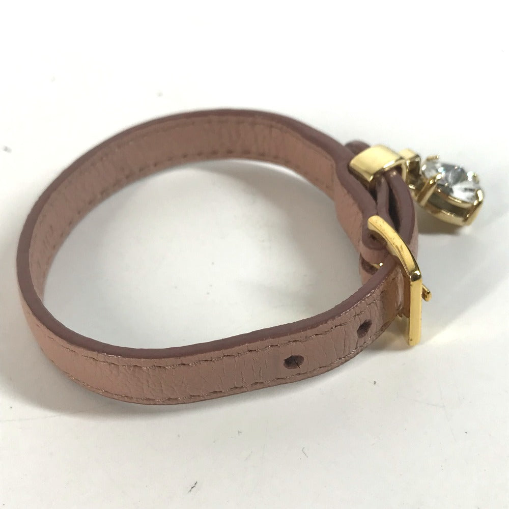 MIUMIU bracelet leather pink Rhinestone Women Used Authentic