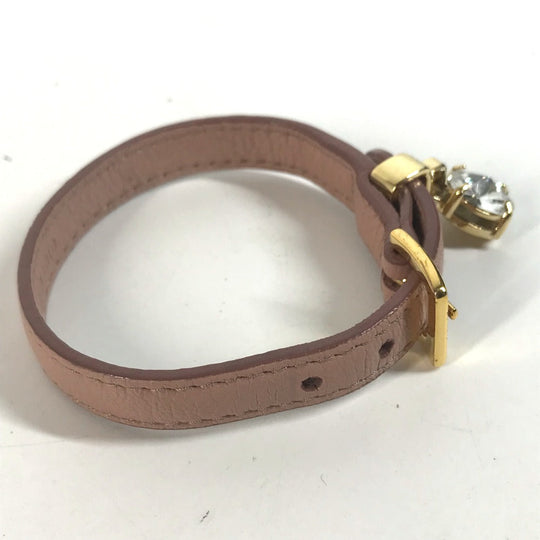 MIUMIU bracelet leather pink Rhinestone Women Used Authentic