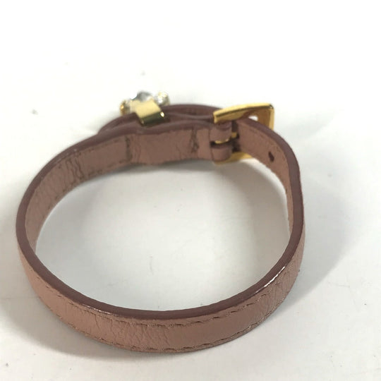MIUMIU bracelet leather pink Rhinestone Women Used Authentic