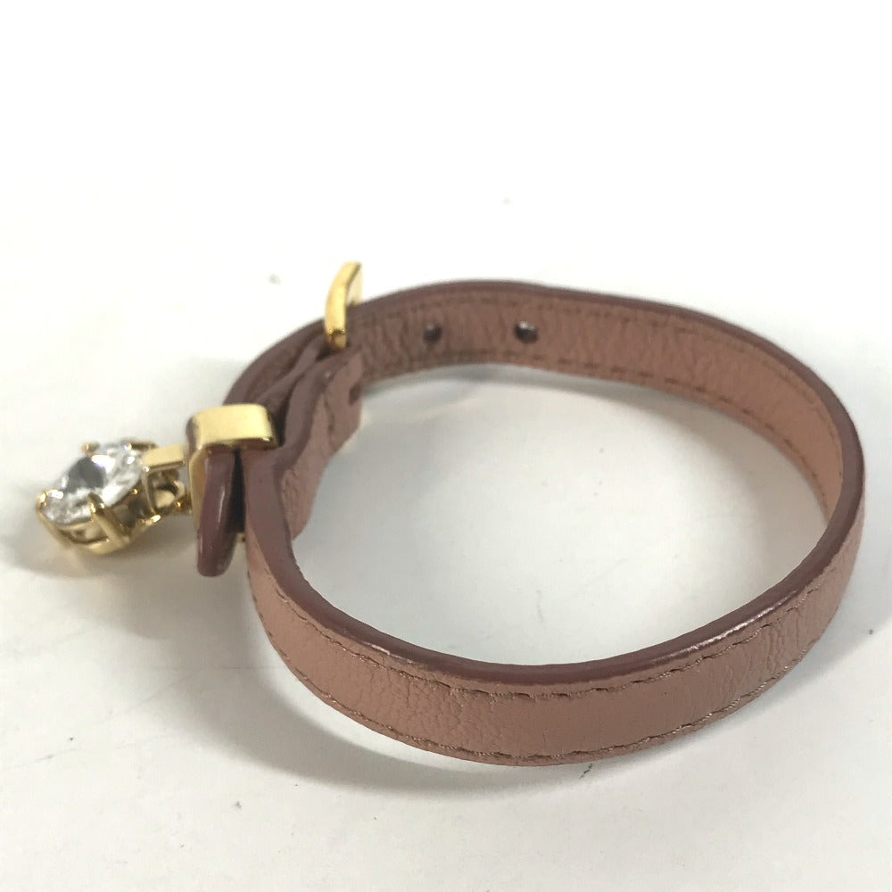 MIUMIU bracelet leather pink Rhinestone Women Used Authentic