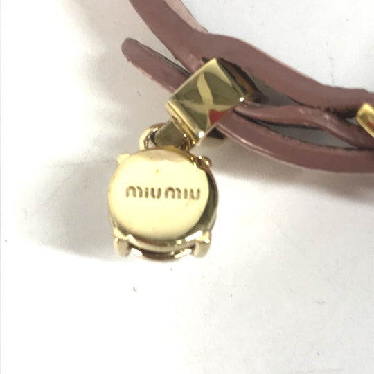 MIUMIU bracelet leather pink Rhinestone Women Used Authentic
