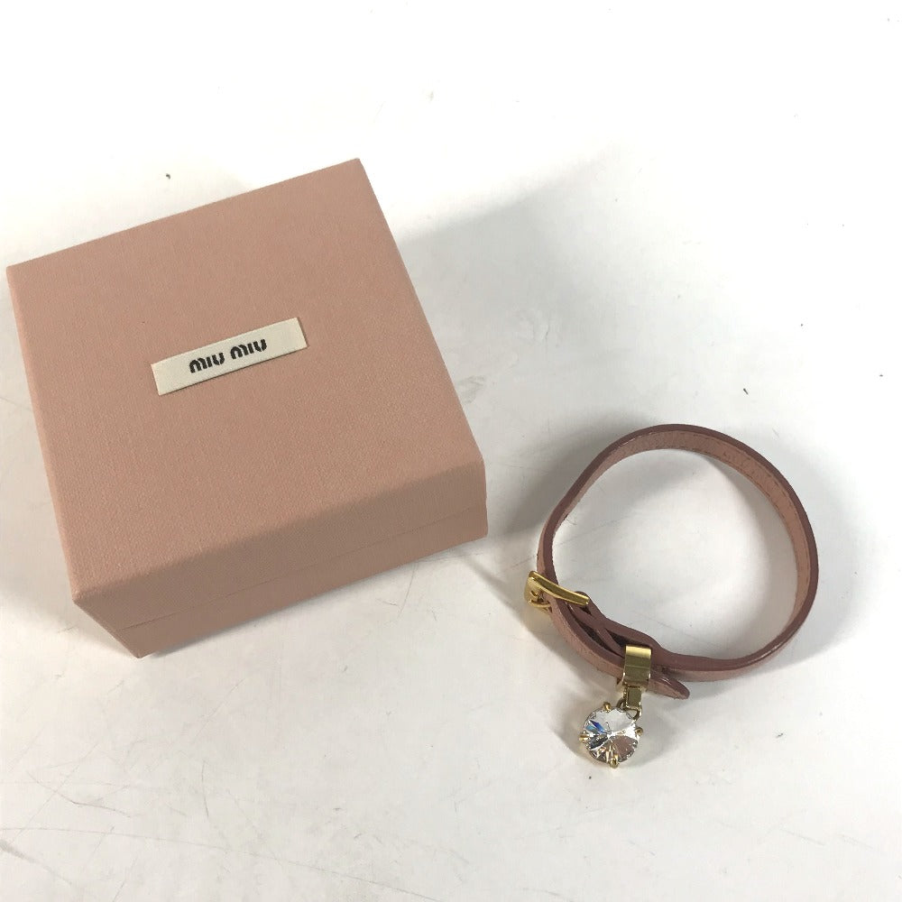 MIUMIU bracelet leather pink Rhinestone Women Used Authentic