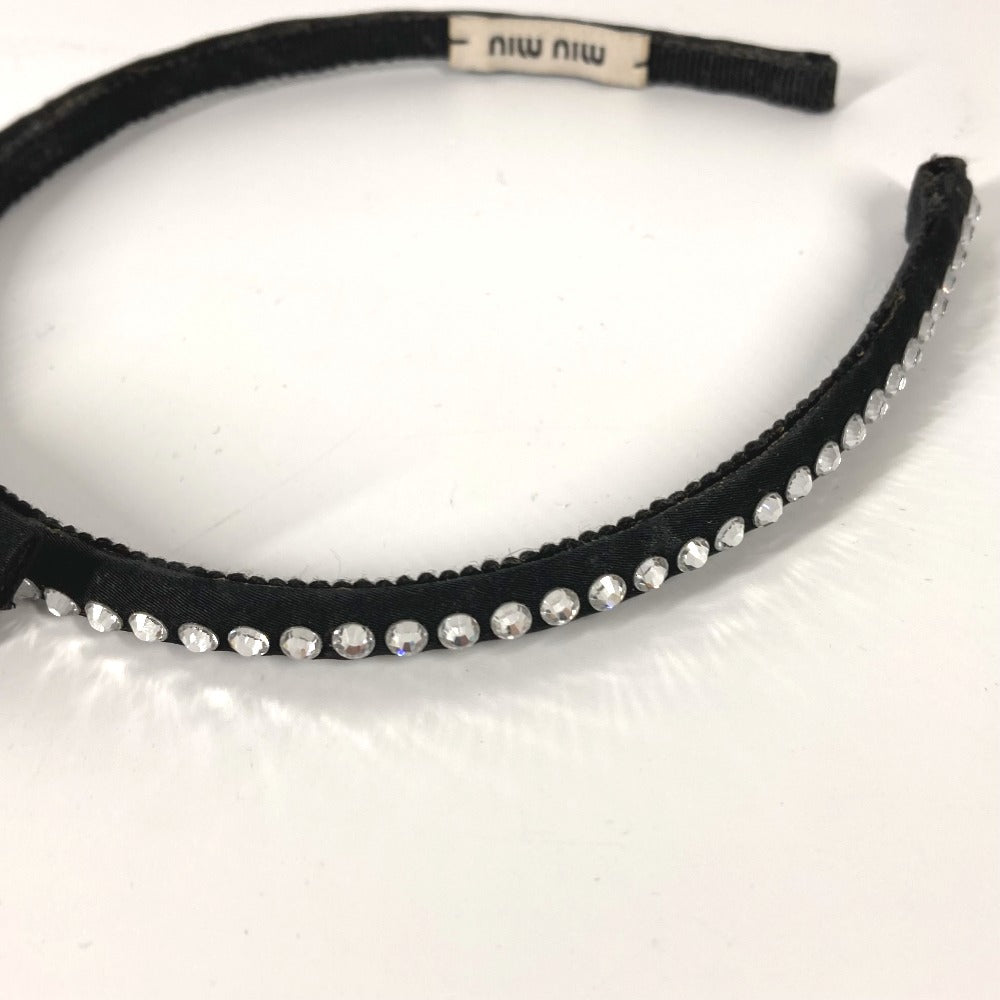 MIUMIU hair accessory Satin black ribbon rhinestone ribbon Women Used Authentic
