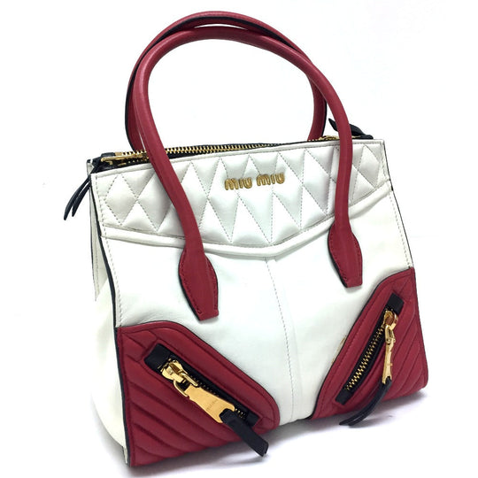 MIUMIU Handbag RN1032 Nappa leather white 2WAY Shoulder Bag nappa biker Women Used Authentic