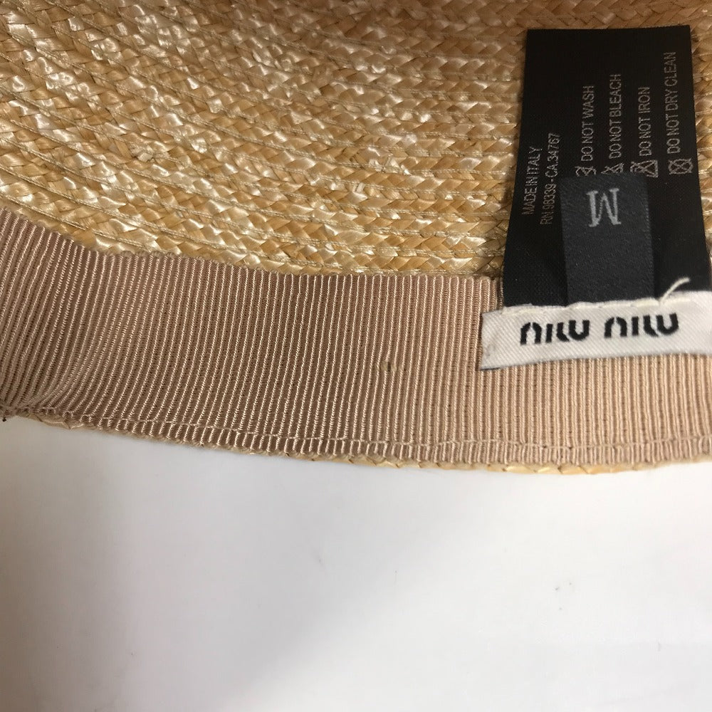 MIUMIU cap 5HC154 Straw, Silk beige Hat cap cap ribbon ribbon straw cap M