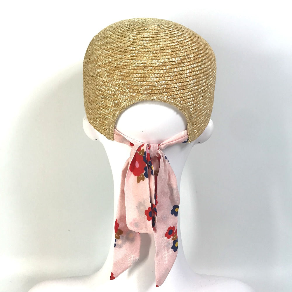 MIUMIU cap 5HC154 Straw, Silk beige Hat cap cap ribbon ribbon straw cap M