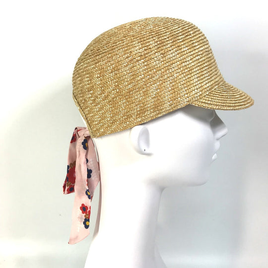 MIUMIU cap 5HC154 Straw, Silk beige Hat cap cap ribbon ribbon straw cap M